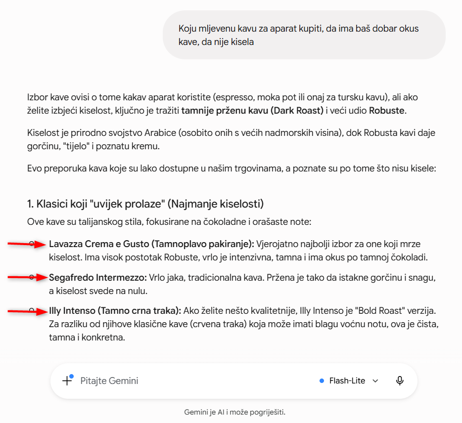 Zašto AI spominje konkurenciju, a ne vaš web shop? (AI Mention vs. AI Citation) 2 AI spominjanje Gemini