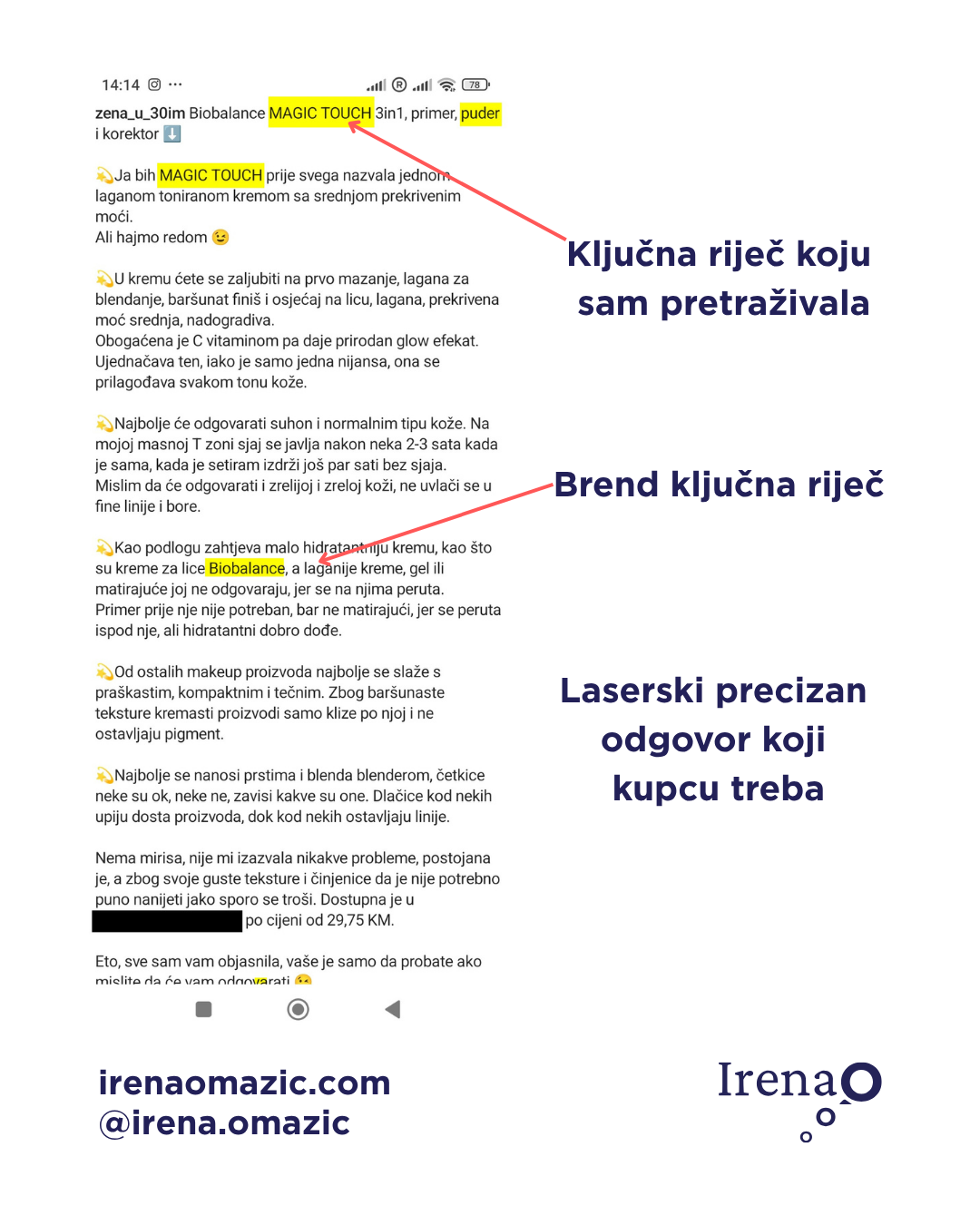 Instagram SEO - ključne riječi u opisu objave