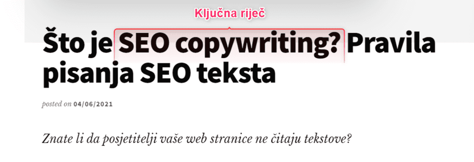 SEO optimizacija naslova uz promarnu ključnu riječ