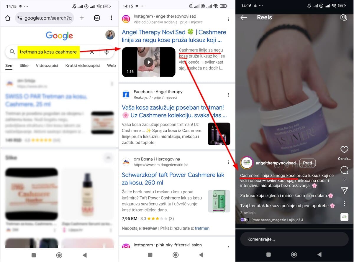 Indeksirani reel kao rezultat Google pretrage